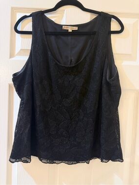 Vintage Spencer Alexis Black Lace Metallic Scoop Neck Tank Top - Women